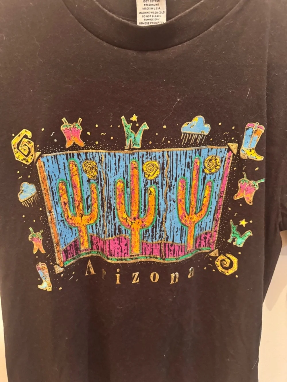 Vintage Black Cotton Tee with White Care Tag - Picture 2 of 5